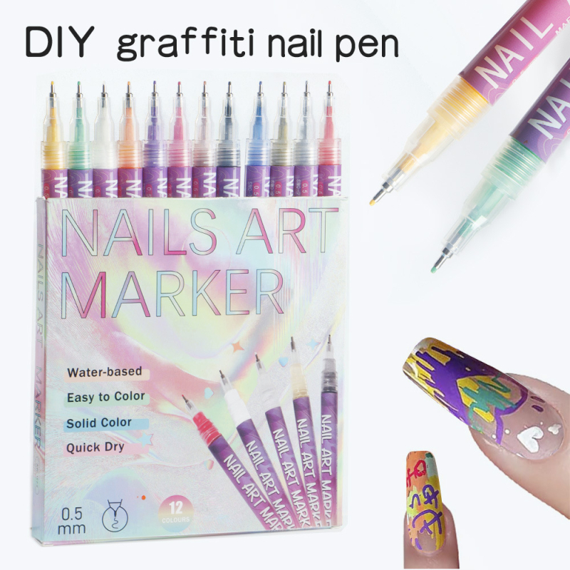 12 részes körömdekorációs tollkészlet – DIY graffiti, akril filctollak, fényes kontúr toll