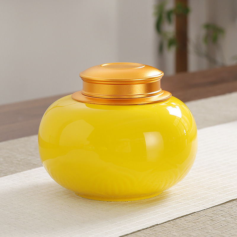 Keramična kutija za čaj s emajliranim motivom lotosa i kineskog čvora, hermetički zatvorena, 700 ml, u poklon kutiji