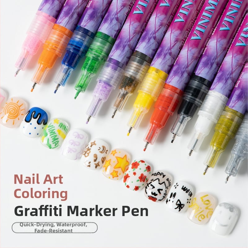 Viniamy köröm művészeti fémes színű marker toll, puha heggyel, kétoldalas DIY marker