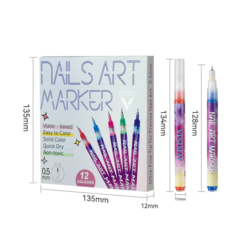 Viniamy köröm művészeti fémes színű marker toll, puha heggyel, kétoldalas DIY marker