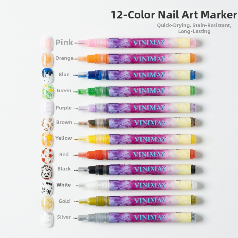 Viniamy köröm művészeti fémes színű marker toll, puha heggyel, kétoldalas DIY marker