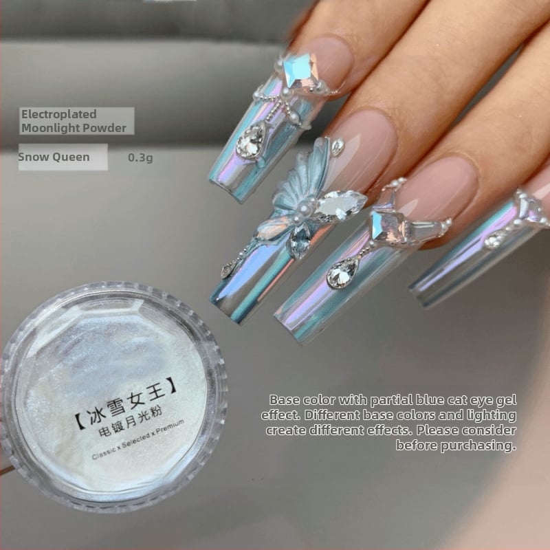 Маникюр с електроплатено лунно прахообразно покритие — Ice Queen ефект