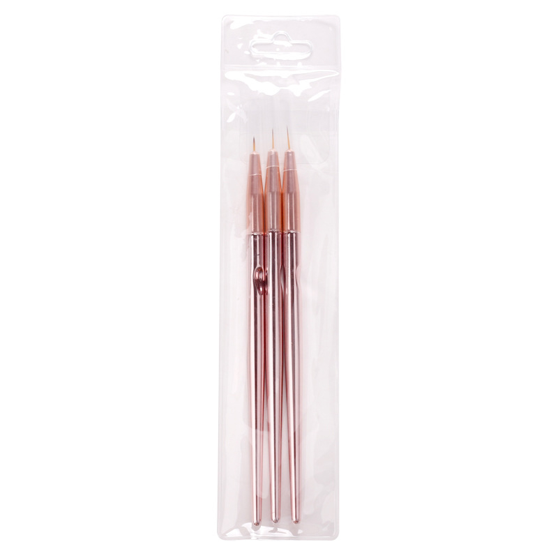 3 darabos Rose Gold manikűr toll készlet vonalas és virágminták készítéséhez, fémből készült nyéllel