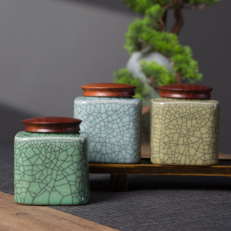 Keramički spremnik za čaj s glazom Celadon Longquan Ge Kiln, pukotine leda, srednje veličine, hermetički zatvarač