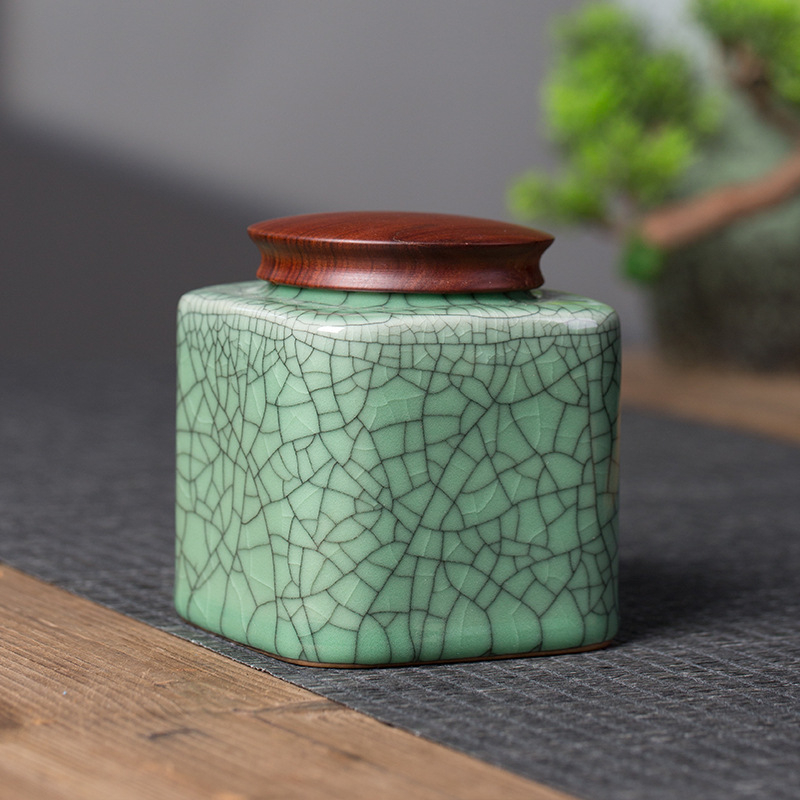 Keramički spremnik za čaj s glazom Celadon Longquan Ge Kiln, pukotine leda, srednje veličine, hermetički zatvarač