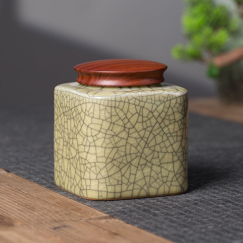 Keramički spremnik za čaj s glazom Celadon Longquan Ge Kiln, pukotine leda, srednje veličine, hermetički zatvarač