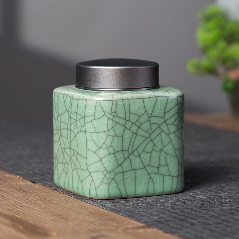 Keramički spremnik za čaj s glazom Celadon Longquan Ge Kiln, pukotine leda, srednje veličine, hermetički zatvarač