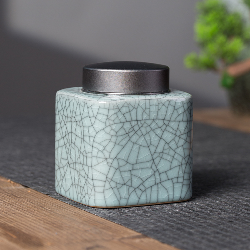 Keramički spremnik za čaj s glazom Celadon Longquan Ge Kiln, pukotine leda, srednje veličine, hermetički zatvarač