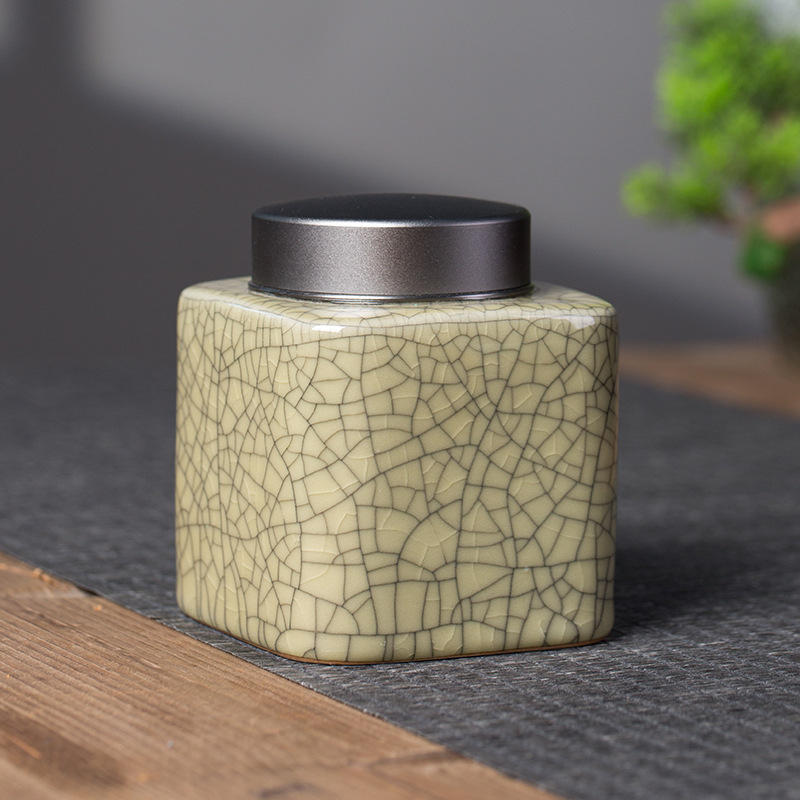 Keramički spremnik za čaj s glazom Celadon Longquan Ge Kiln, pukotine leda, srednje veličine, hermetički zatvarač