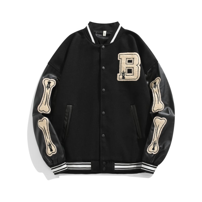 Harajuku stil opuštena ženska baseball jakna crna, retro američki streetwear s izvezenim detaljima