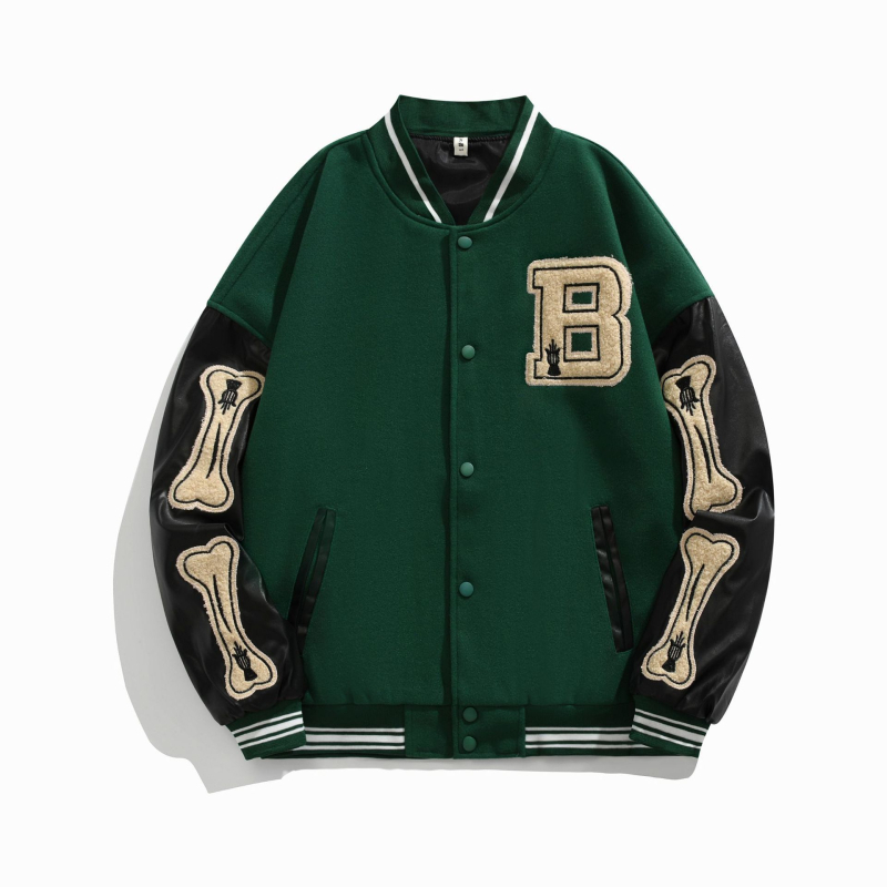 Harajuku stil opuštena ženska baseball jakna crna, retro američki streetwear s izvezenim detaljima