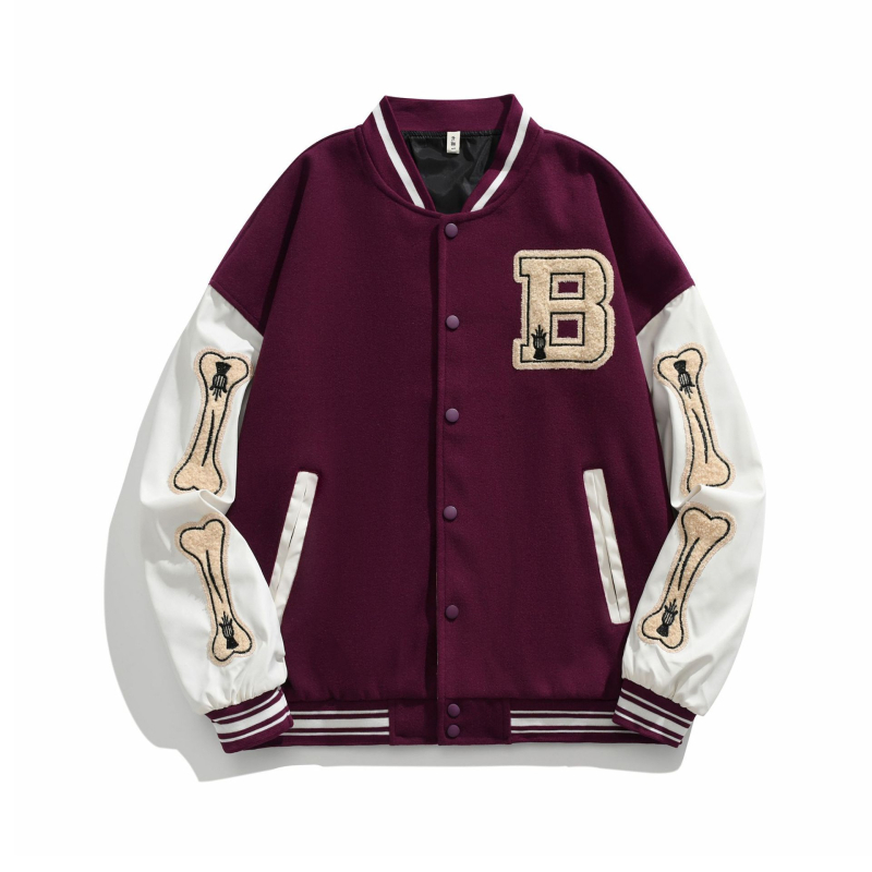 Harajuku stil opuštena ženska baseball jakna crna, retro američki streetwear s izvezenim detaljima