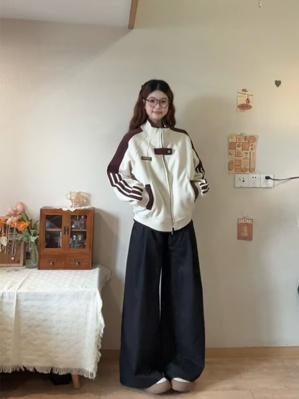 Jakna kardigan u korejskom stilu sveučilišnog izgleda, jesen 2025, chic minimalistički široki kroj, baseball kardigan