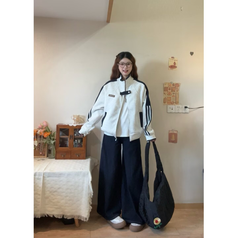 Jakna kardigan u korejskom stilu sveučilišnog izgleda, jesen 2025, chic minimalistički široki kroj, baseball kardigan