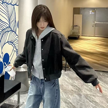 Ženska kratka jakna s kapuljom u američkom retro stilu, korejskog stila, casual elegantan izgled (jesen 2025)