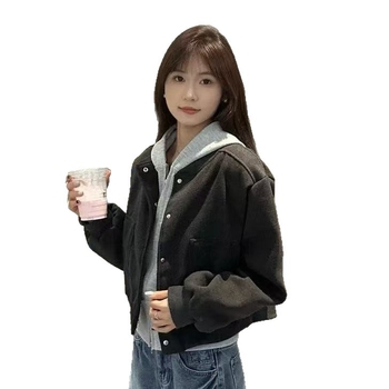 Ženska kratka jakna s kapuljom u američkom retro stilu, korejskog stila, casual elegantan izgled (jesen 2025)