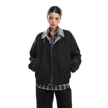Ženska jakna s patchworkom u kariranom uzorku, jesen-zima, rever ovratnik, retro europsko-američki casual stil, visoka kvaliteta, svestrana baseball jakna
