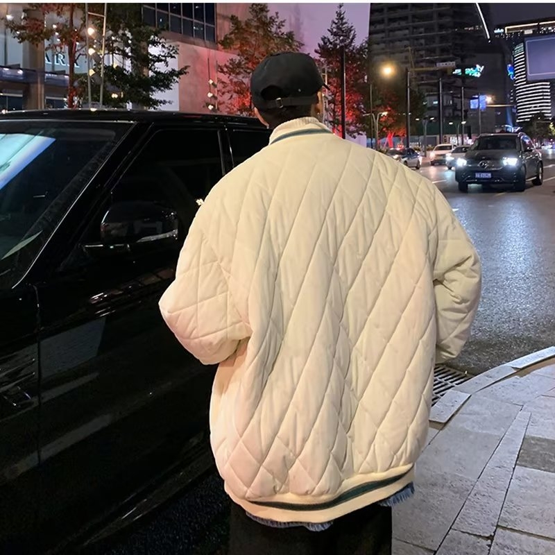 Ženska bomber jakna od pamuka s rombi prešivanjem, debela izolacija, korejski stil, slobodan kroj, jesen-zima, casual, za studentice i parove