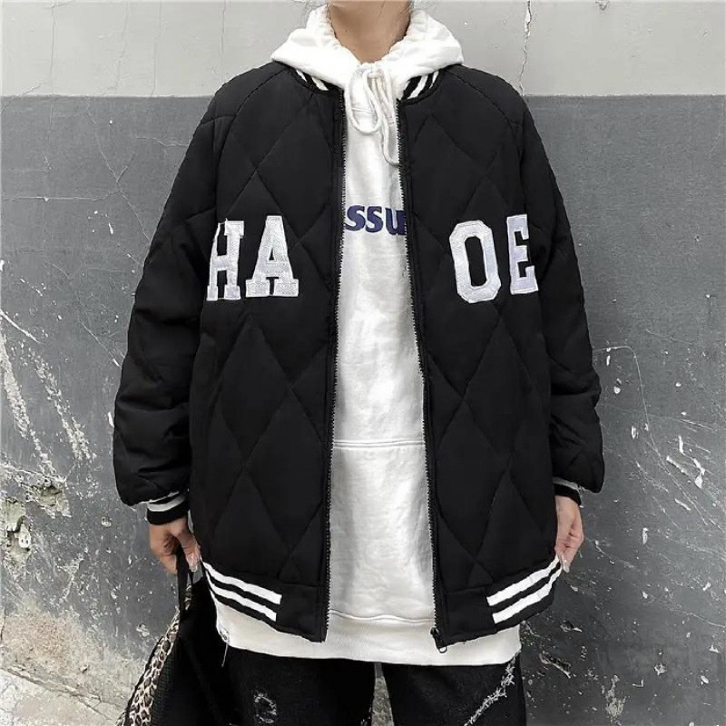 Ženska bomber jakna od pamuka s rombi prešivanjem, debela izolacija, korejski stil, slobodan kroj, jesen-zima, casual, za studentice i parove