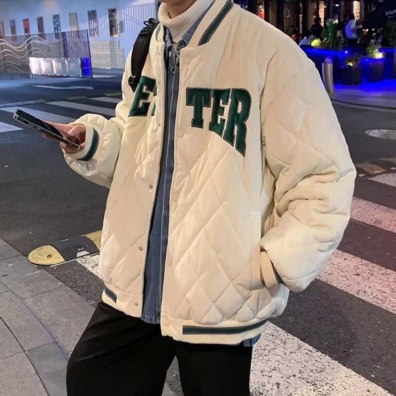 Ženska bomber jakna od pamuka s rombi prešivanjem, debela izolacija, korejski stil, slobodan kroj, jesen-zima, casual, za studentice i parove