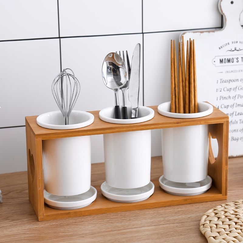 Raft ceramic pentru bucătărie cu drenaj, cutie de depozitare pentru tacâmuri