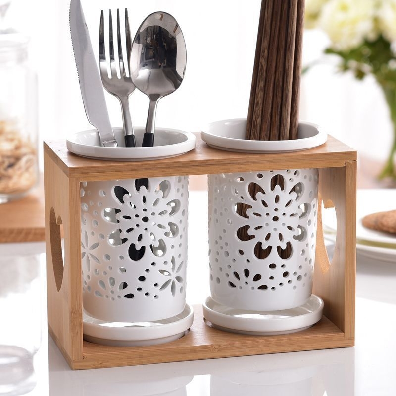 Raft ceramic pentru bucătărie cu drenaj, cutie de depozitare pentru tacâmuri