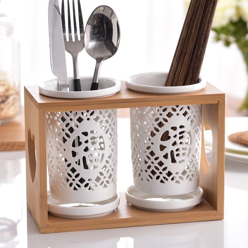 Raft ceramic pentru bucătărie cu drenaj, cutie de depozitare pentru tacâmuri