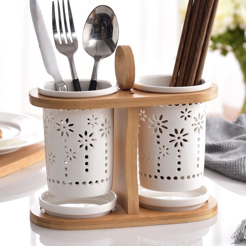 Raft ceramic pentru bucătărie cu drenaj, cutie de depozitare pentru tacâmuri