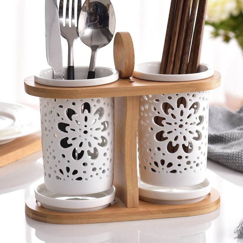 Raft ceramic pentru bucătărie cu drenaj, cutie de depozitare pentru tacâmuri