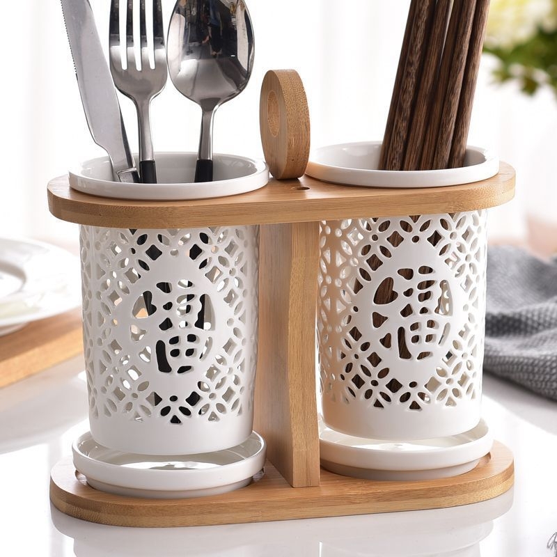 Raft ceramic pentru bucătărie cu drenaj, cutie de depozitare pentru tacâmuri