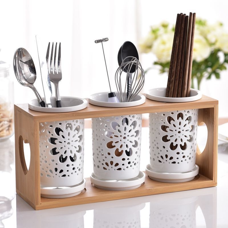 Raft ceramic pentru bucătărie cu drenaj, cutie de depozitare pentru tacâmuri