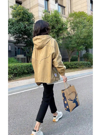 Ženska jakna u Chanel stilu, crna kapuljača, windbreaker, proljeće, američki ulični stil, baseball jakna