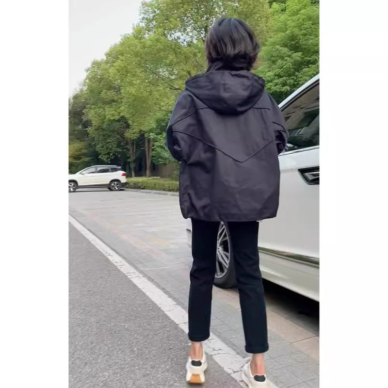 Ženska jakna u Chanel stilu, crna kapuljača, windbreaker, proljeće, američki ulični stil, baseball jakna