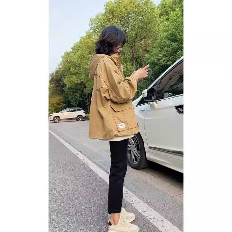 Ženska jakna u Chanel stilu, crna kapuljača, windbreaker, proljeće, američki ulični stil, baseball jakna