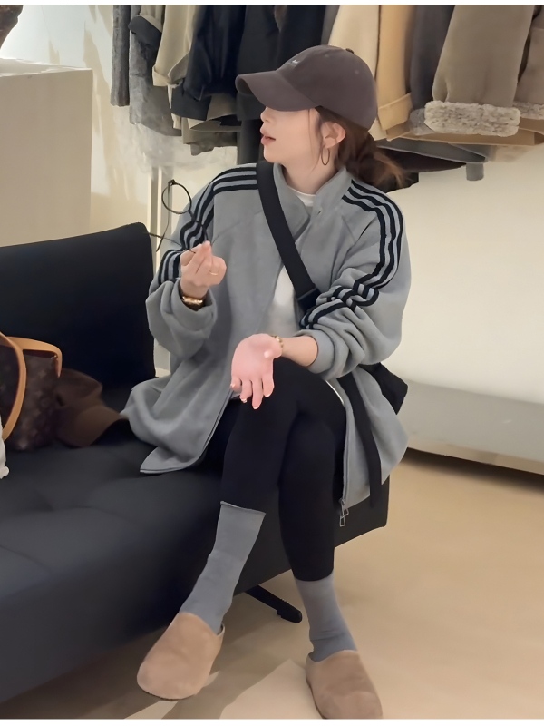 Ženska jakna u korejskom stilu, casual, s flecom podstavom, debela, široka kroj, jesensko-zimska 2025, baseball jakna
