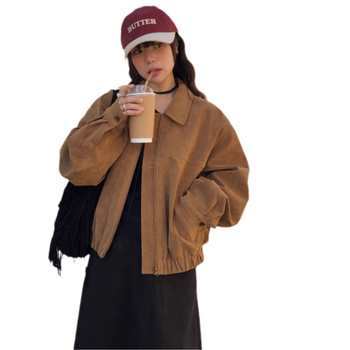 Ženska jakna od imitacijskog velura od jelove kože, ležernog kroja, rever, jesenji retro korejski chic stil
