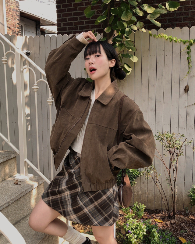 Ženska jakna od imitacijskog velura od jelove kože, ležernog kroja, rever, jesenji retro korejski chic stil