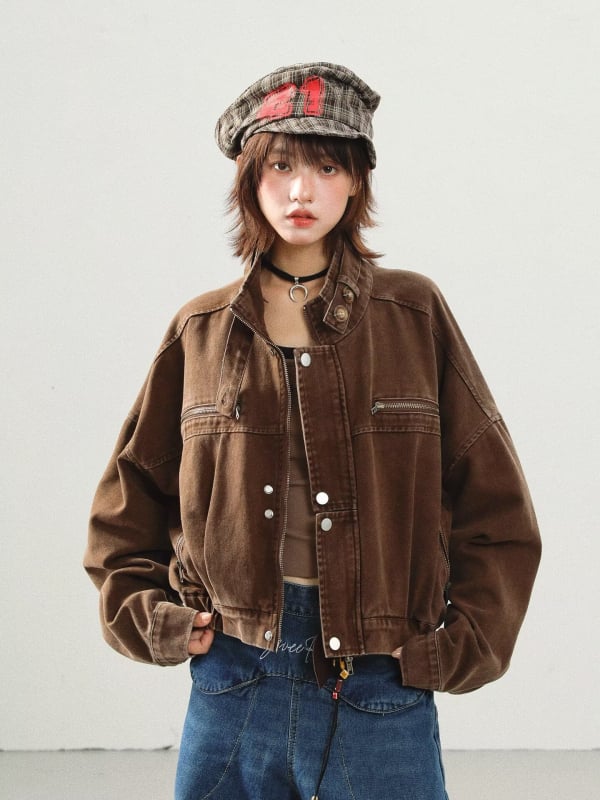 2025 jesenja američka retro denim jakna za žene, slobodan kroj