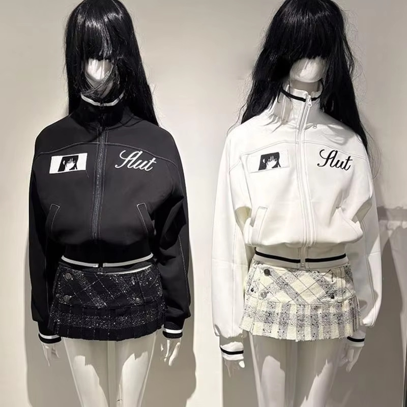 Rövid baseball kabát cipzárral, anime és kawaii stílusú, lányoknak, városi stílus, hosszú ujjú, ősz