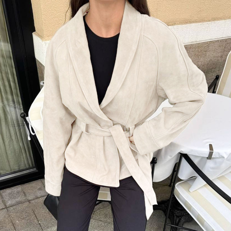 Ženska jakna od velura s dugim rukavima, retro stil, mat završetak, elegantan ležerni stil
