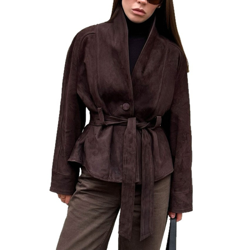 Ženska jakna od velura s dugim rukavima, retro stil, mat završetak, elegantan ležerni stil