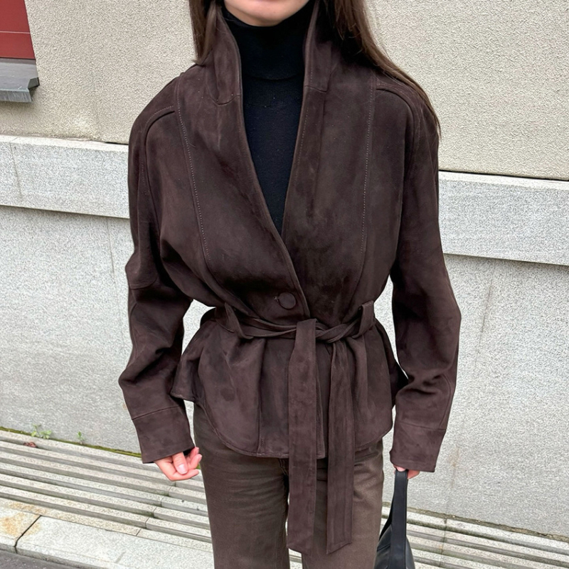 Ženska jakna od velura s dugim rukavima, retro stil, mat završetak, elegantan ležerni stil