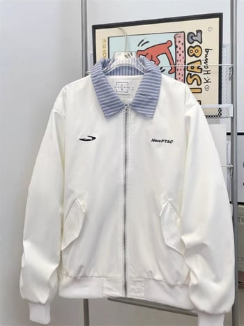 Ženska baseball jakna s vezenjem, slobodan kroj, polo ovratnik, tanak poliester, dugi rukavi, elegantan gradski stil, jesen 2025