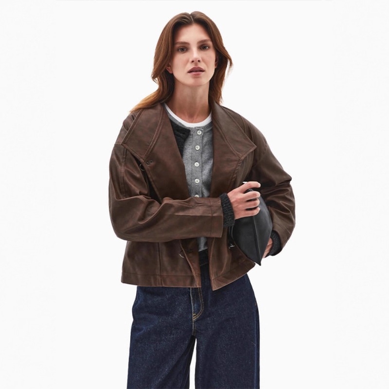 Ženska kožna jakna u američkom stilu, jesen-zima 2025, retro streetwear, jedinstven dizajn