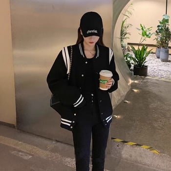 Ženska baseball jakna s blokom boja, krznenim ovratnikom, udoban široki kroj, dugi rukavi, svakodnevni streetwear