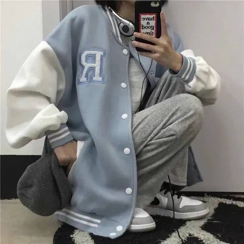 Ženska ležerna jakna u retro američkom baseball stilu s bojama blokova