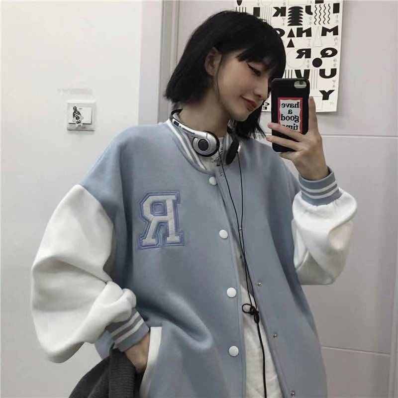 Ženska ležerna jakna u retro američkom baseball stilu s bojama blokova