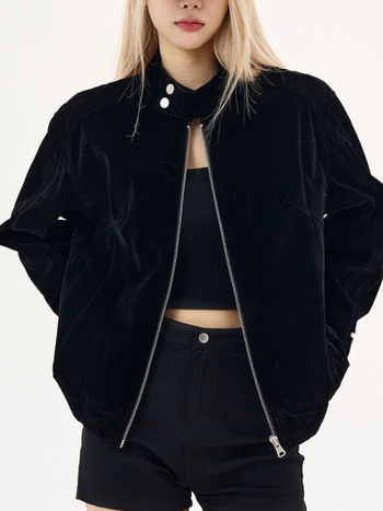 Američko retro smeđo velur Harrington jakna sa stojećim ovratnikom, unisex, jesen 2025
