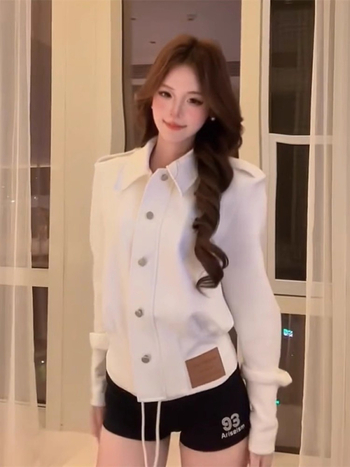 Korejski stil elegantni uredski kardigan s ovratnikom, uspravnim ramenima, dugim rukavima, rebrastim strukom za vitku siluetu, jesenski komad