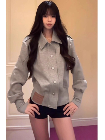 Korejski stil elegantni uredski kardigan s ovratnikom, uspravnim ramenima, dugim rukavima, rebrastim strukom za vitku siluetu, jesenski komad